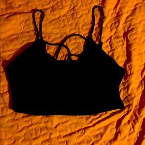 Black crop top with cleavage showing